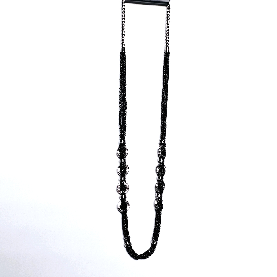 Catherines Black Silver Beaded Necklace Nwt